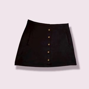 Black suede (faux) button up skirt